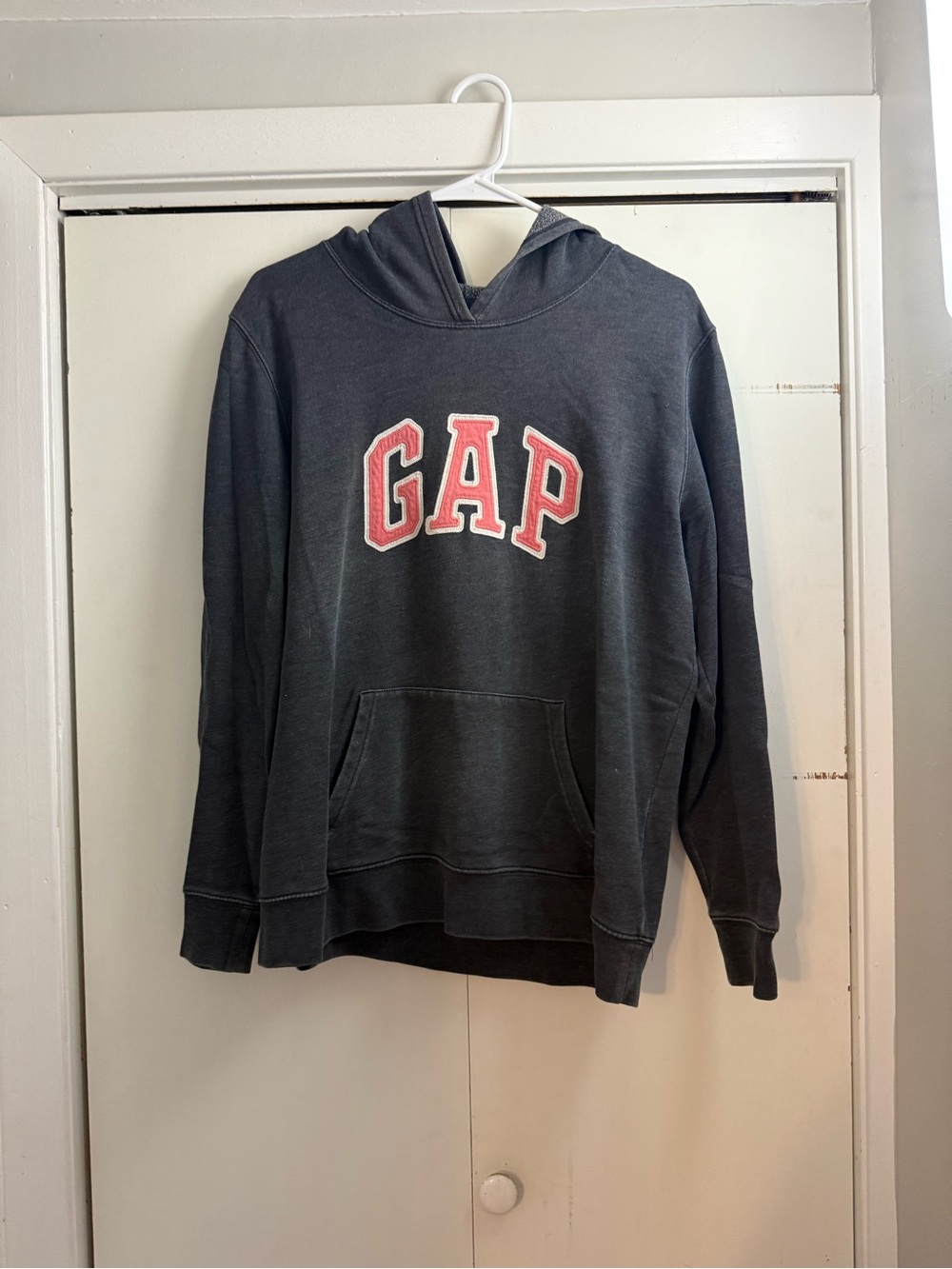 GAP Men's Zip-Up Hoodie in Charcoal with Pink Logo